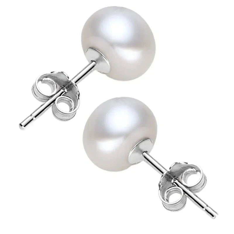 Aurora Flake - Sterling Silver Freshwater Pearl Stud Earrings – Snowflake Design