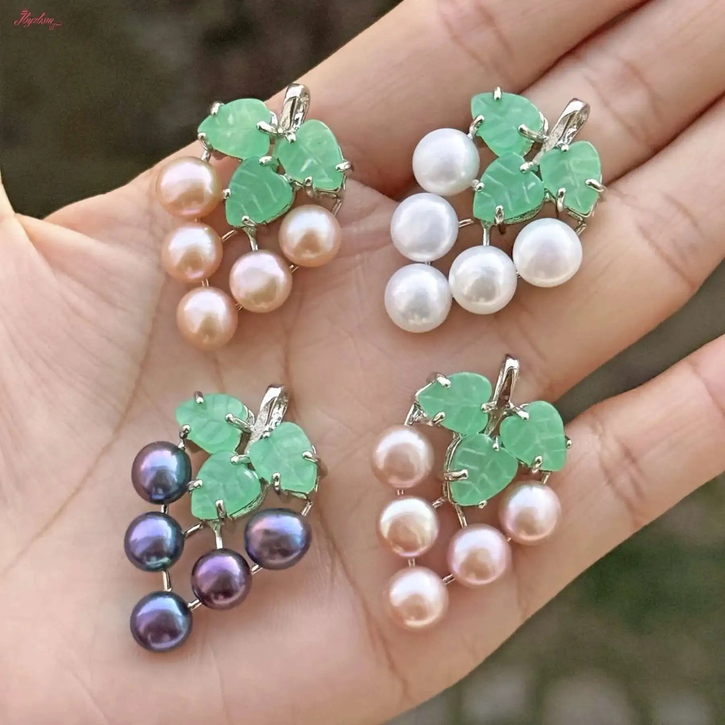 Verdant Pearl Grape Pendant – Freshwater Pearl & Green Stone Beads with Tibetan Silver