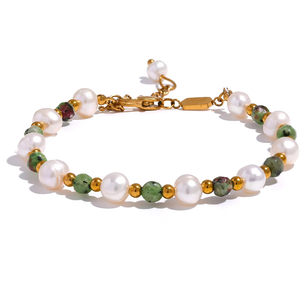 Calista Charm - Gold Plated Stainless Steel Freshwater Pearl Bracelet – Oval Design