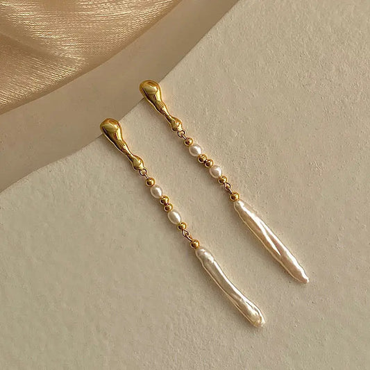 Selene Grande - 14K Gold Filled Water Drop Freshwater Pearl Stud Earrings – 22g Statement