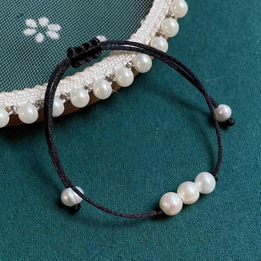 Solara Boho Rope Baroque Freshwater Pearl Charm Bracelet – Lace-Up Adjustable
