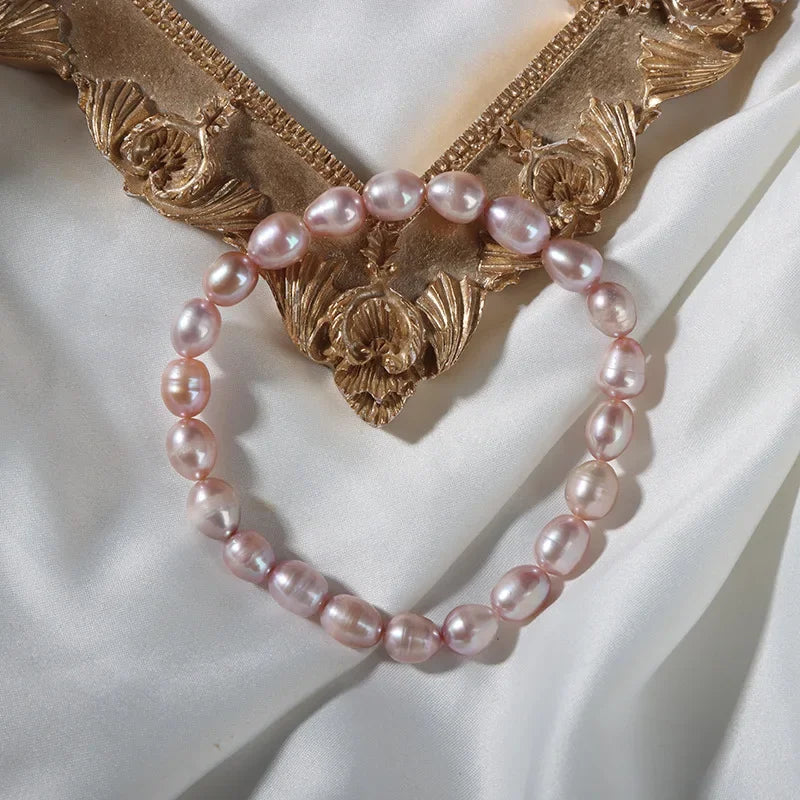 Liora Trendy Rice Freshwater Pearl Elastic Strand Bracelet – Adjustable Fit