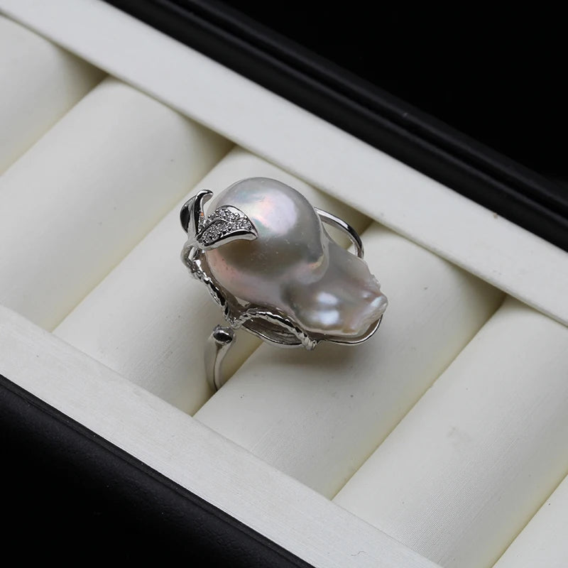 Calista Adjustable Baroque Pearl Ring – 925 Sterling Silver Wedding Band