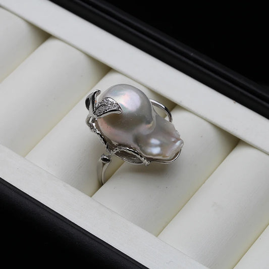 Calista Adjustable Baroque Pearl Ring – 925 Sterling Silver Wedding Band