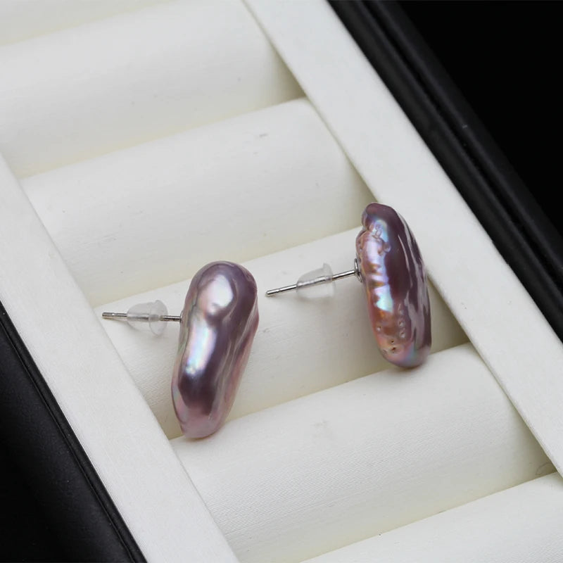 Celeste Baroque - Sterling Silver Freshwater Pearl Stud Earrings – White & Purple