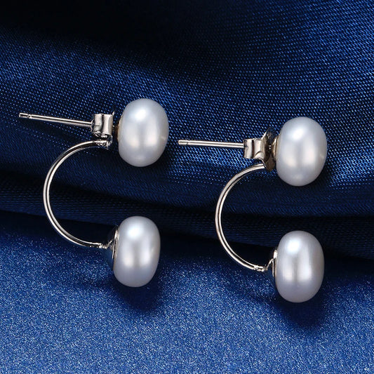 Serene Cross - Tibetan Silver Freshwater Pearl Stud Earrings – AAAA Semi-Round